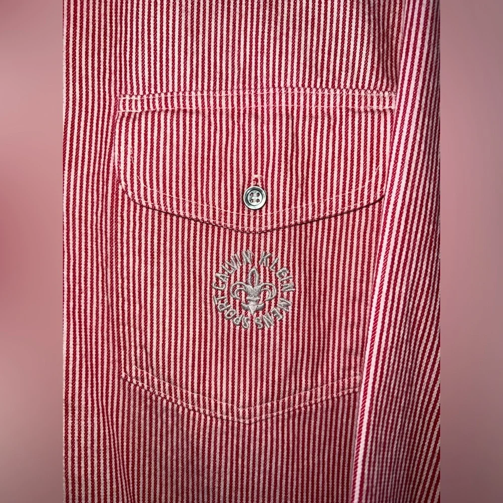 Vintage USA made Calvin Klein Sport pinstripe red denim shirt men’s medium - Picture 2 of 7